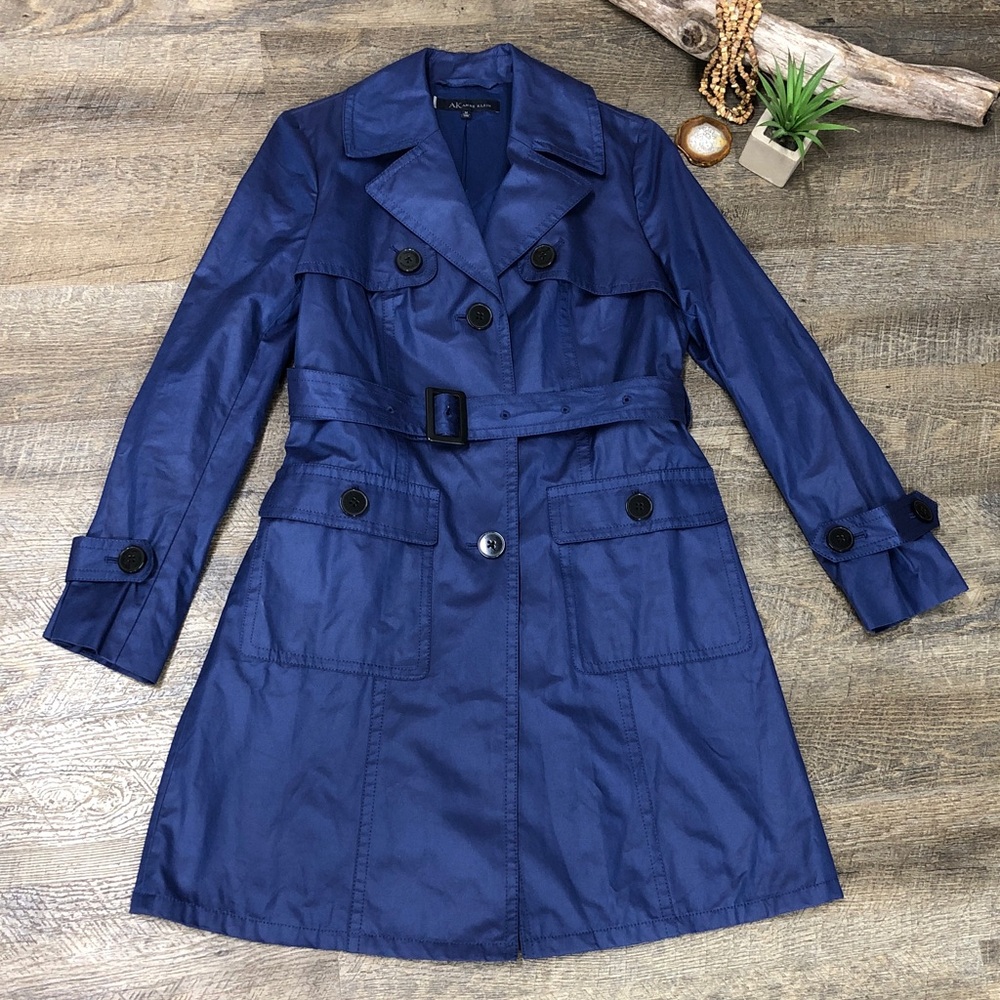 Anne Klein Navy Blue Double Breasted Trench Coat